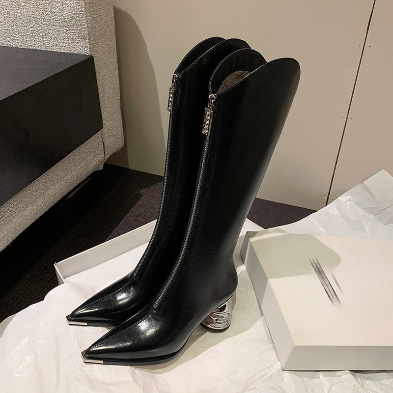 Luxury Leather Pointed Toe Tall Boots