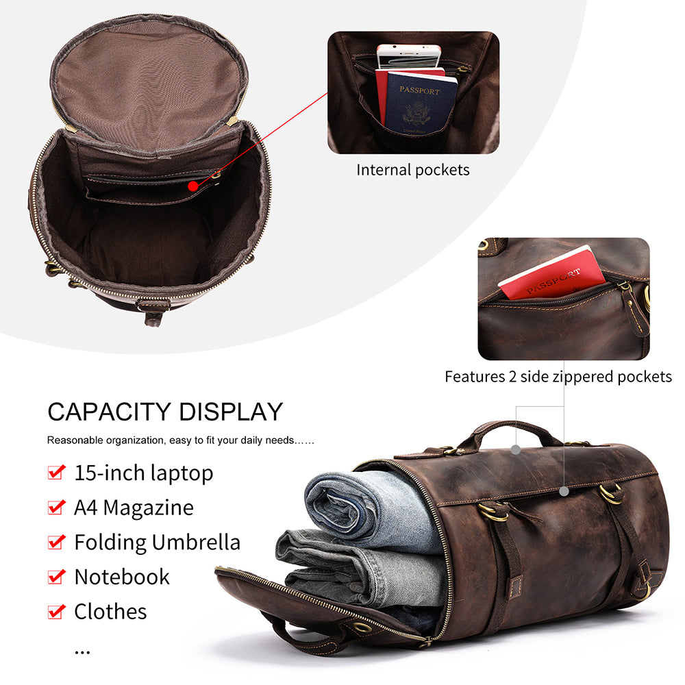 Deluxe Retro Leather Zipper Travel Messenger Bag