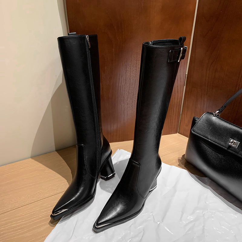 Luxury Leather Pointed Toe Tall Boots