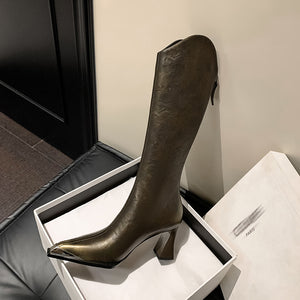 Knightly Elegance Genuine Leather Tall Boots