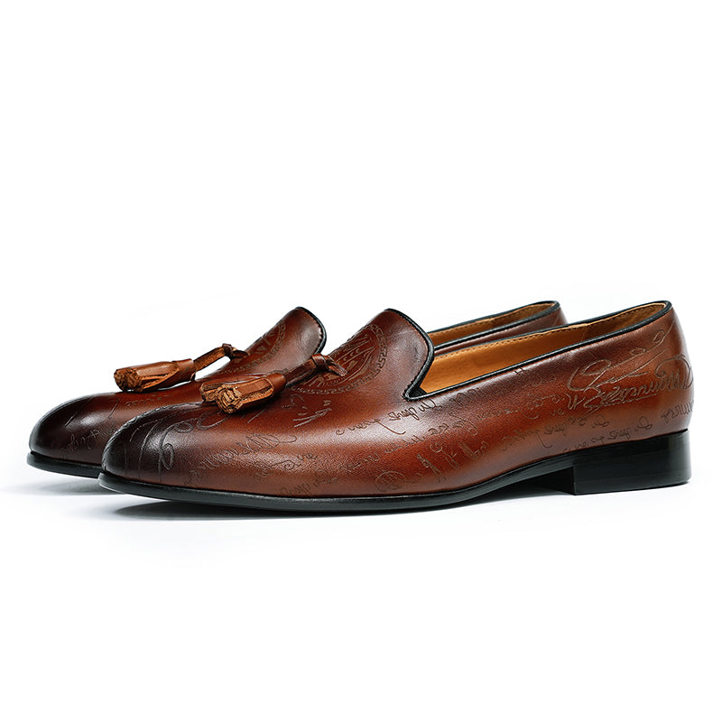 Lavish Leather Slip On Brogue Dress Shoes