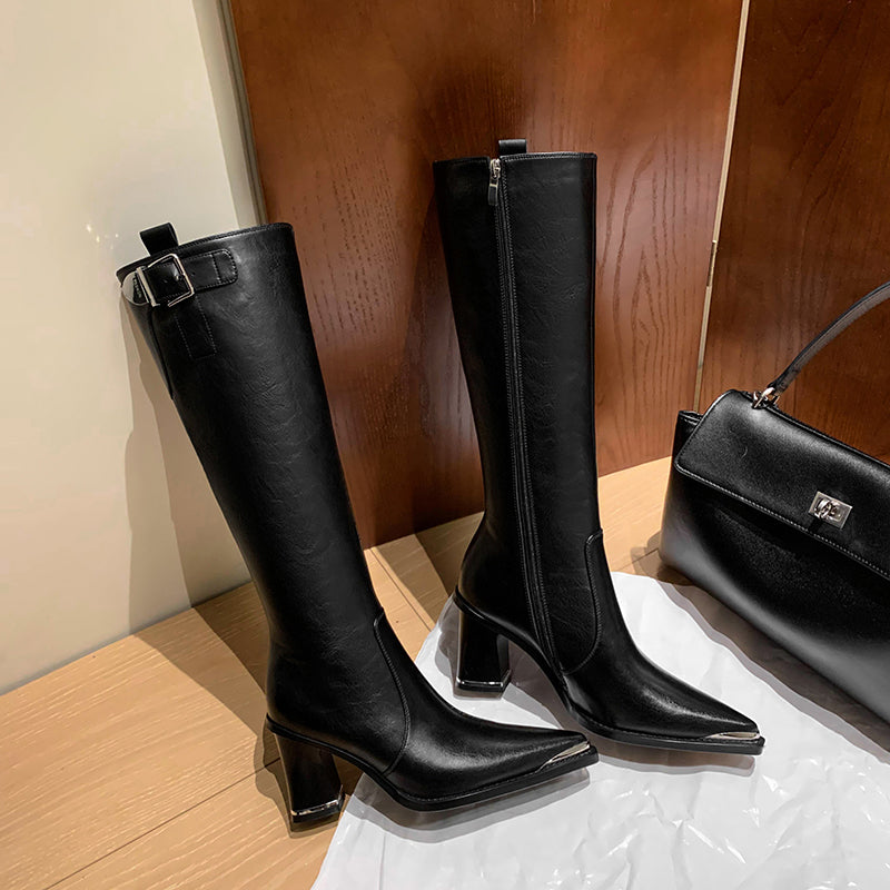 Luxury Leather Pointed Toe Tall Boots