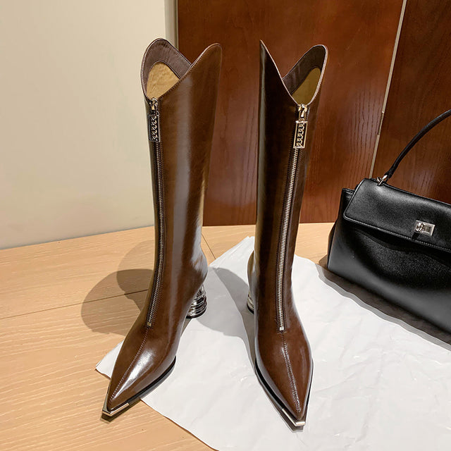 Luxury Leather Pointed Toe Tall Boots