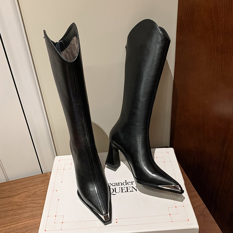 Knightly Elegance Genuine Leather Tall Boots