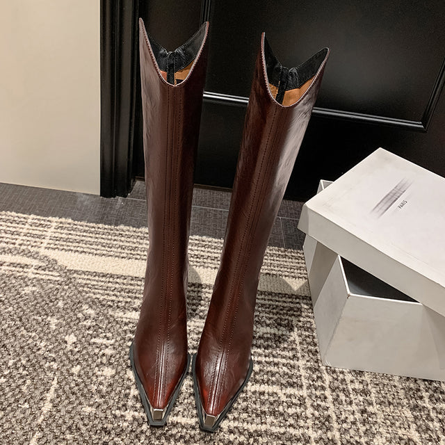 Knightly Elegance Genuine Leather Tall Boots