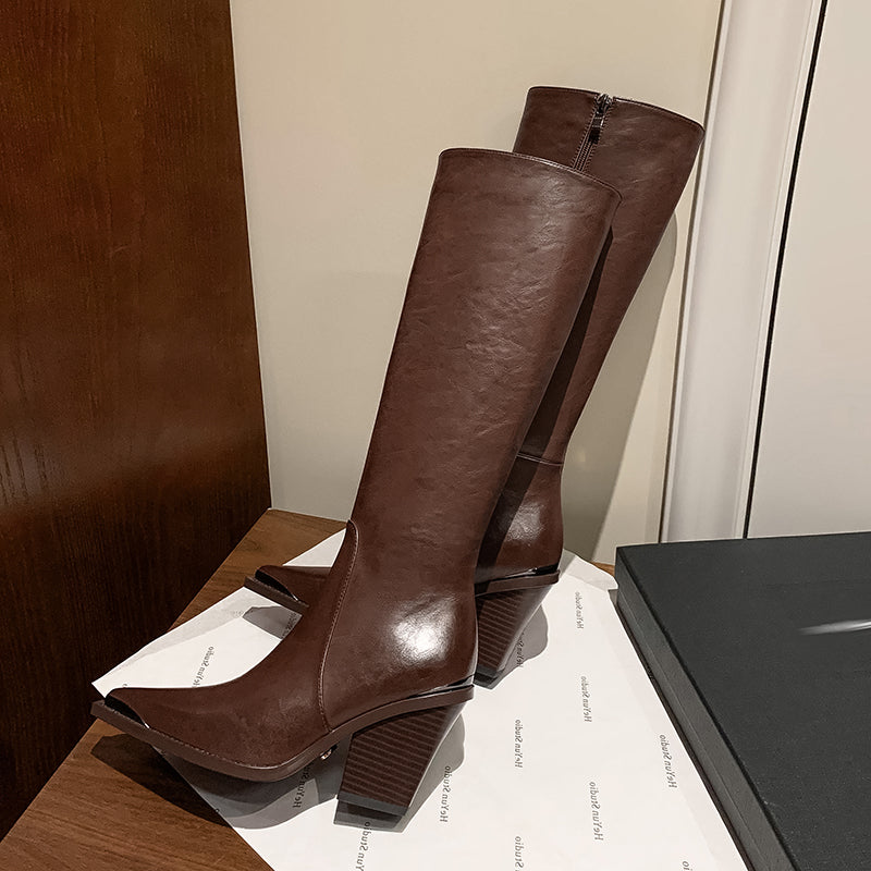 Knightly Elegance Genuine Leather Tall Boots