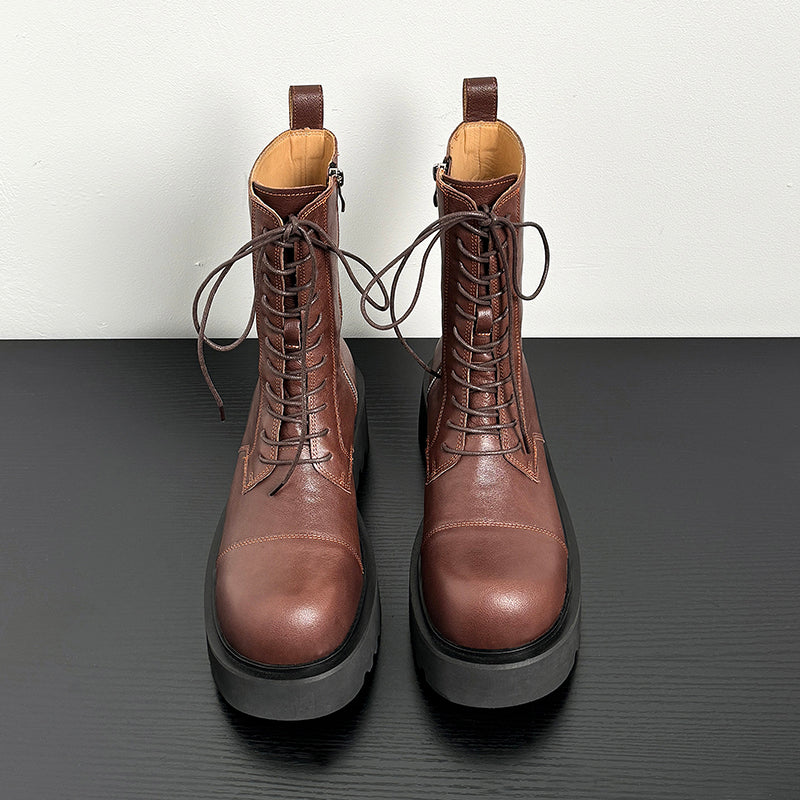 Cow Leather Chic Lace Up Vintage Middle Boots