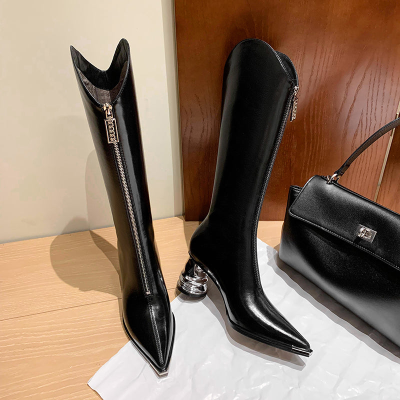 Luxury Leather Pointed Toe Tall Boots