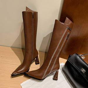 Luxury Leather Pointed Toe Tall Boots