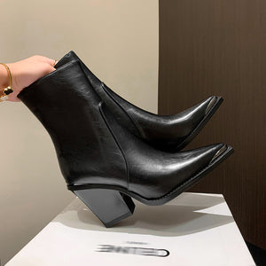 LeatherLux Chic Pointed Toe Winter Boots