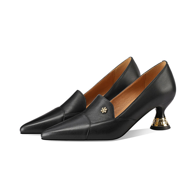 Chic Leather Pointed Toe Slip-on Pumps