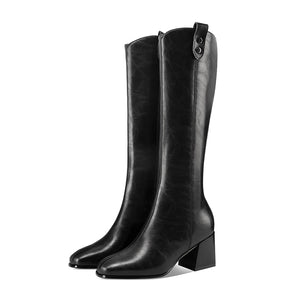 LeatherLux Chic Square Toe Winter Boots