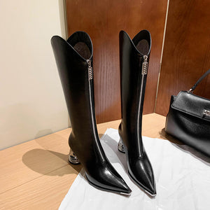 Luxury Leather Pointed Toe Tall Boots