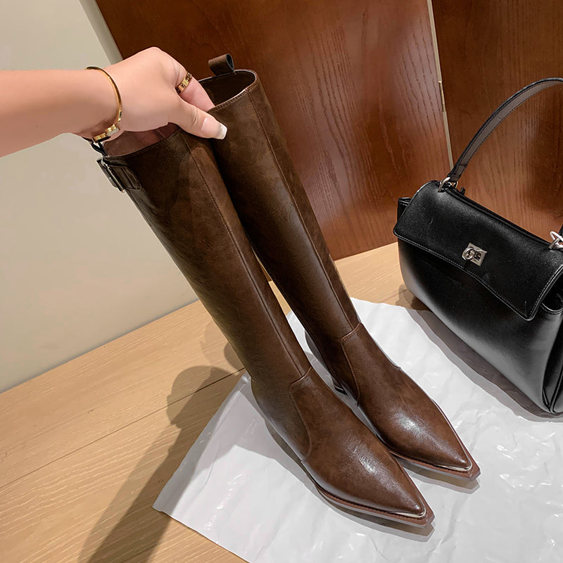 Luxury Leather Pointed Toe Tall Boots