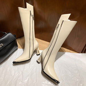 Luxury Leather Pointed Toe Tall Boots