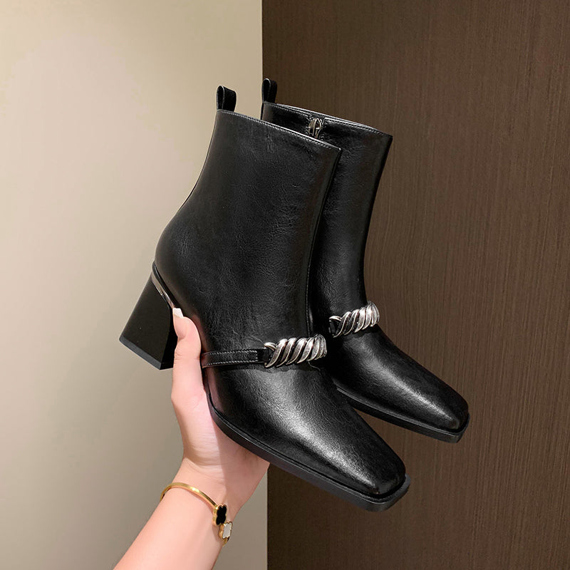 LeatherLux Chic Square Toe Winter Boots