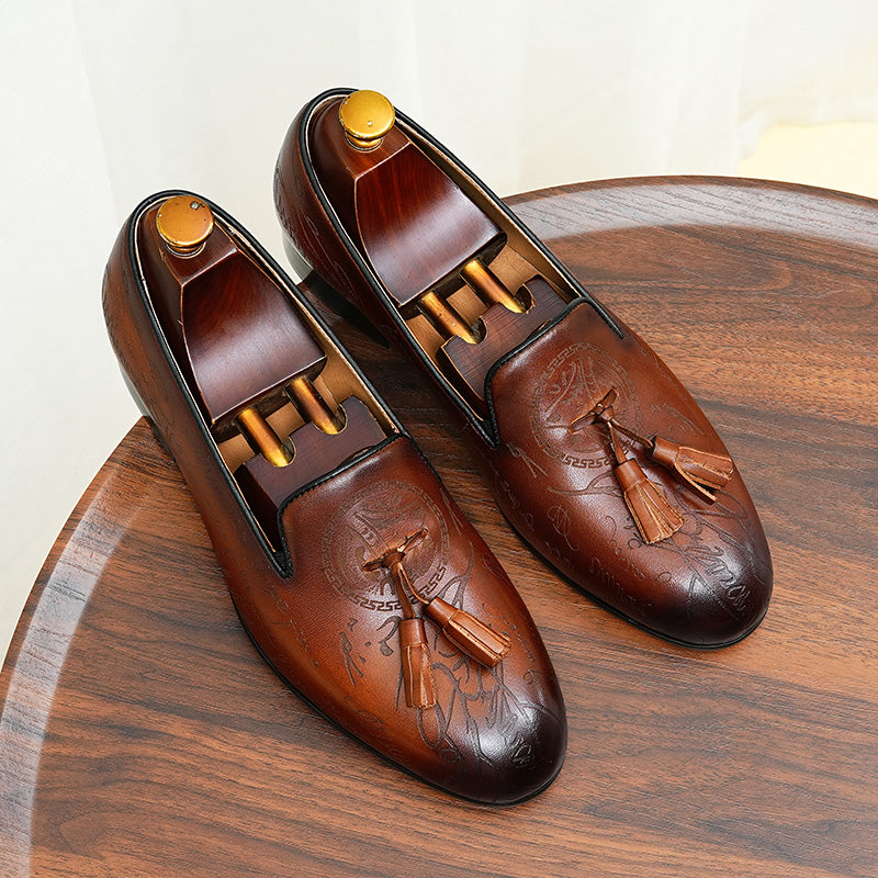 Lavish Leather Slip On Brogue Dress Shoes