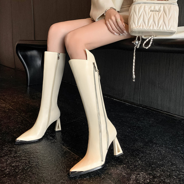 Luxury Leather Pointed Toe Tall Boots