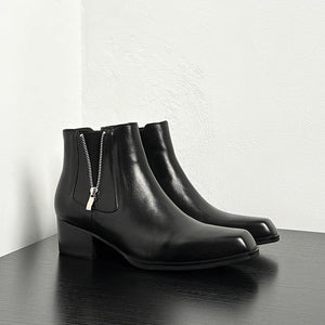 LuxeZip Genuine Leather Zipper Ankle Boots