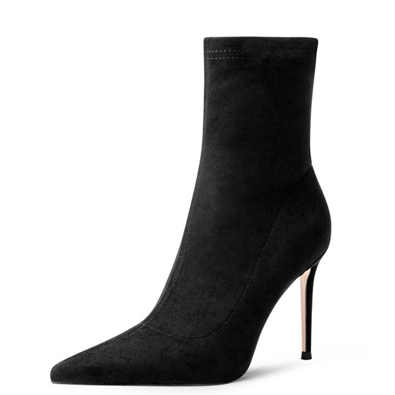 Luxury Flock Thin Heel Ankle Boots