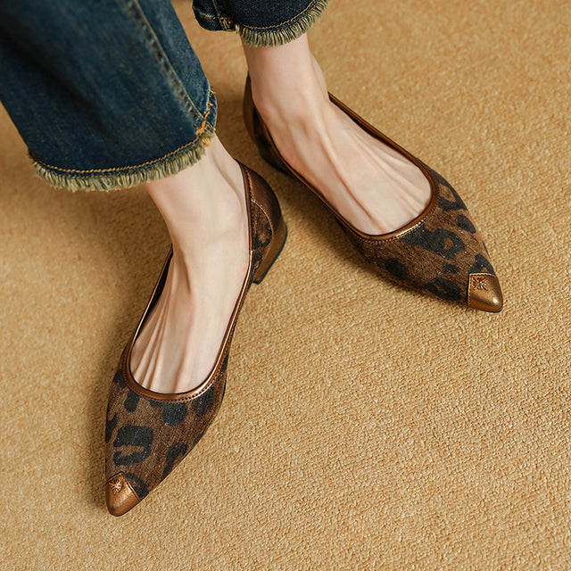 ElegantLux Cow Leather Pointed Toe Flat Shoes