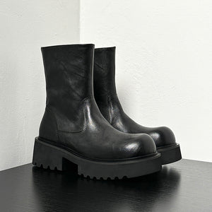 Cow Leather Chic Zipper Vintage Middle Boots