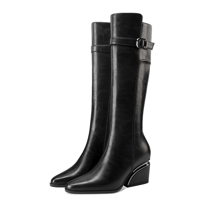 LeatherLux Chic Round Toe Winter Boots