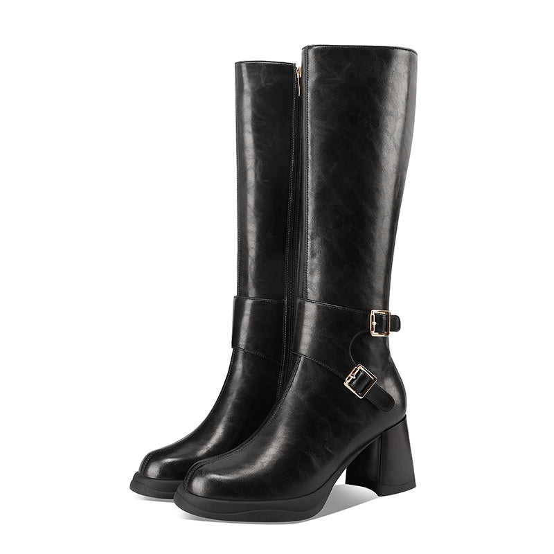 LeatherLux Chic Square Toe Winter Boots