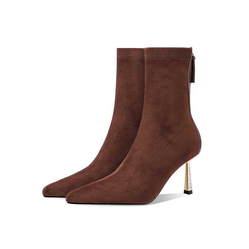 Chic Suede Pointed Toe Zip High Heel Boots