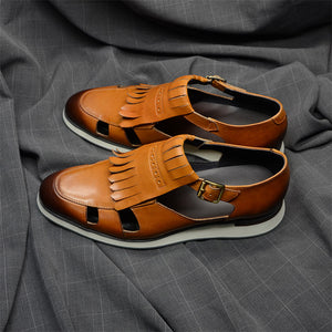 LeatherLux Round Toe Chic Buckle Sandals