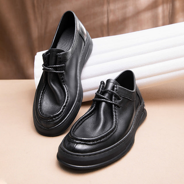 LuxeLeather Round Toe Lace-Up Casual Shoes
