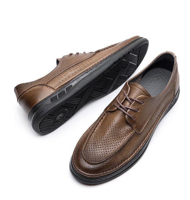 ElegantLux Leather Round Toe Lace-Up Casual Shoes