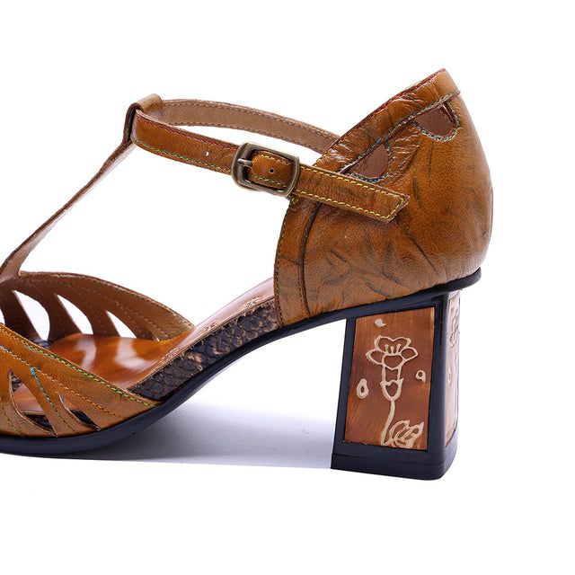 Chic Roman Square Heel Leather Sandals