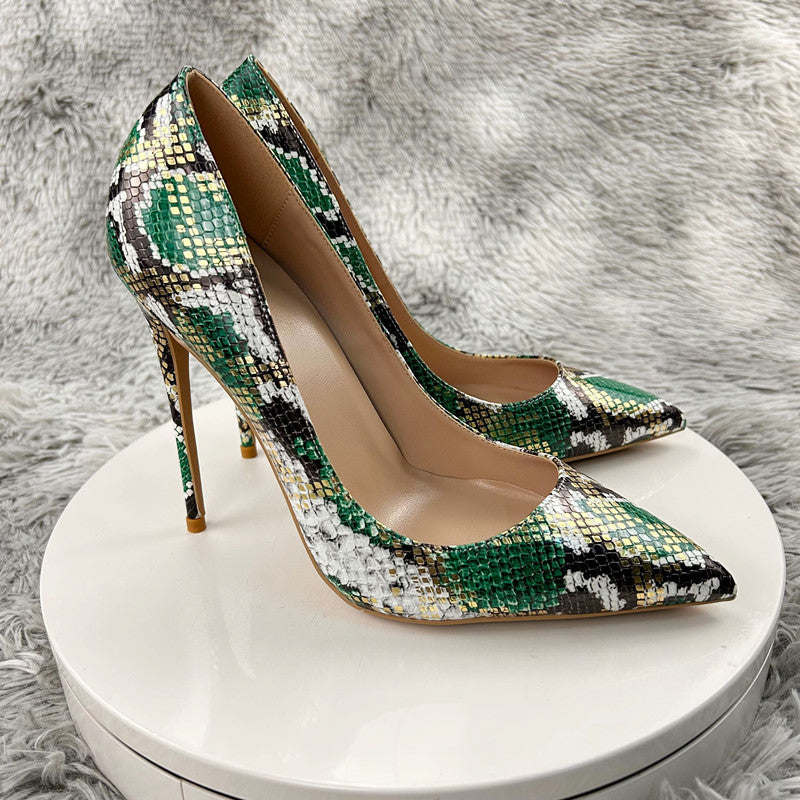 Chic Camo Snakeskin Pointed Toe Stiletto Pumps