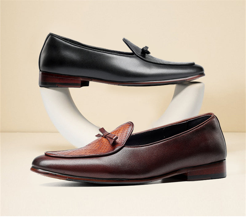 LuxeCroco Glossy Leather Round Oxford Dress Shoes