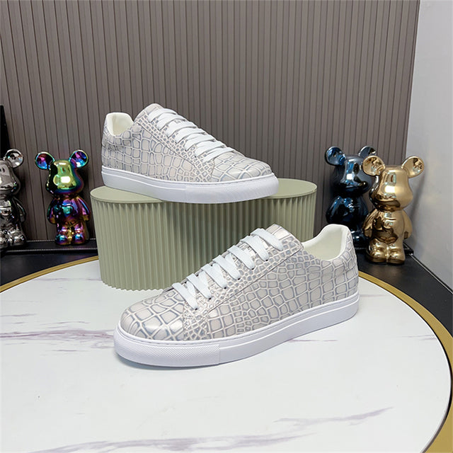 LuxeLeather Textured Lace-up Platform Sneakers