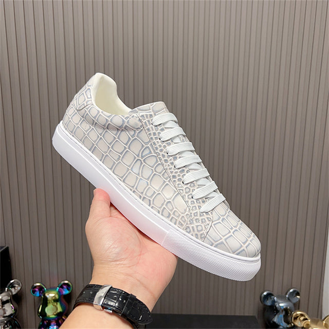 LuxeLeather Textured Lace-up Platform Sneakers