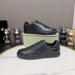 LuxeLeather Textured Lace-up Platform Sneakers