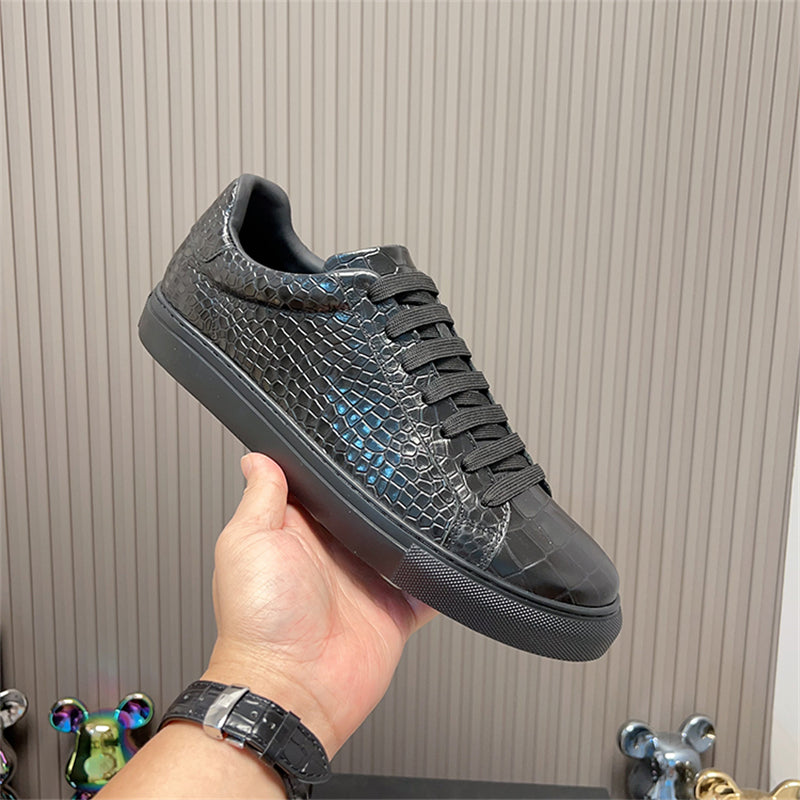 LuxeLeather Textured Lace-up Platform Sneakers