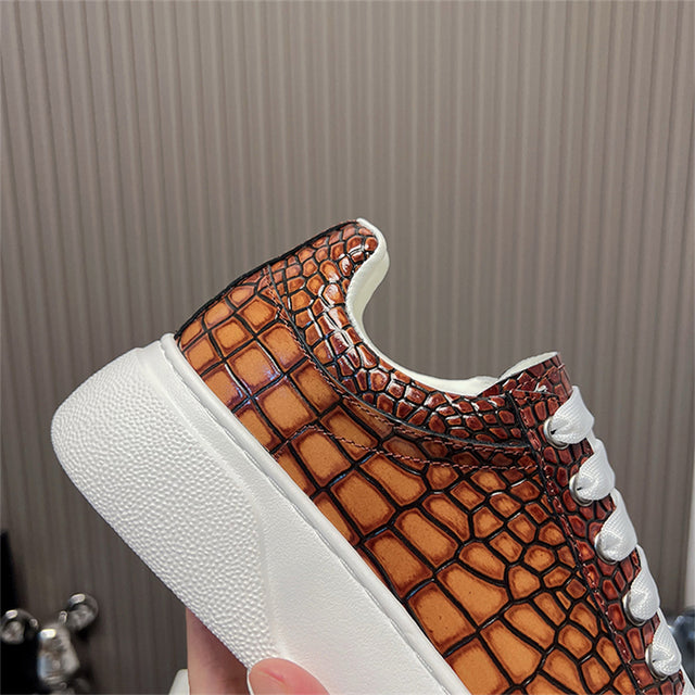 LuxeCroco Platform Lace-up Stitching Exotic Sneakers