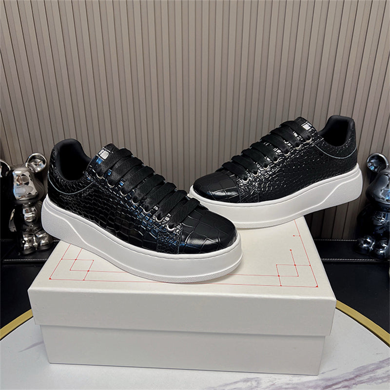 LuxeCroco Platform Lace-up Stitching Exotic Sneakers