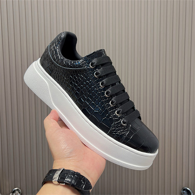 LuxeCroco Platform Lace-up Stitching Exotic Sneakers