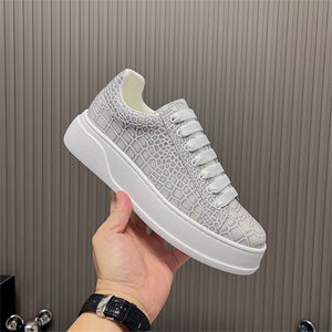 LuxeCroco Platform Lace-up Stitching Exotic Sneakers