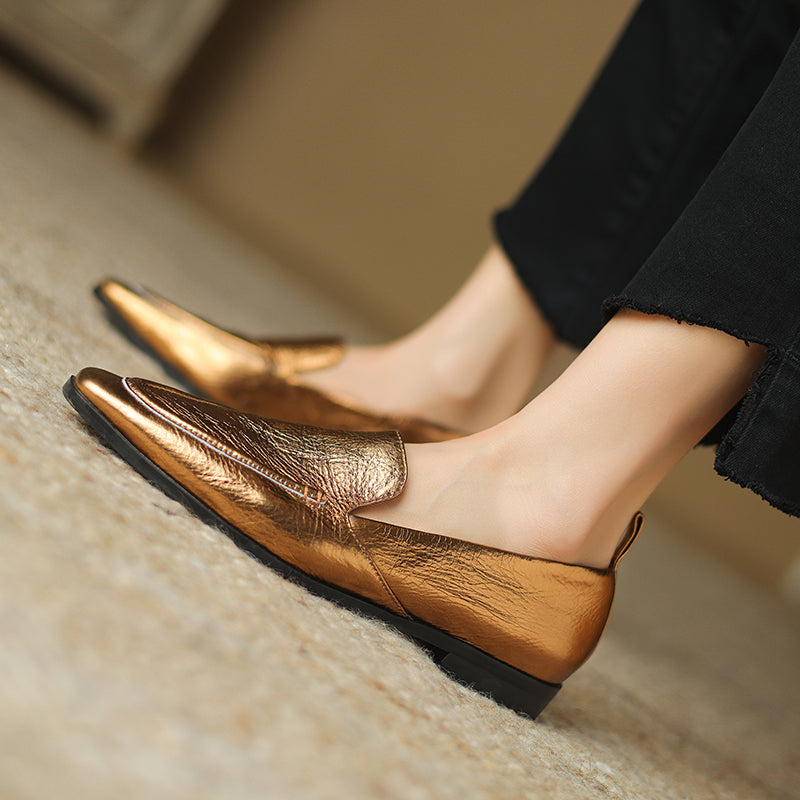 ElegantLux Cow Leather Square Toe Flat Shoes