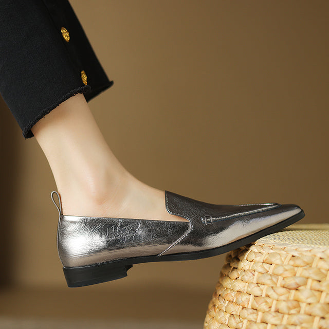 ElegantLux Cow Leather Square Toe Flat Shoes