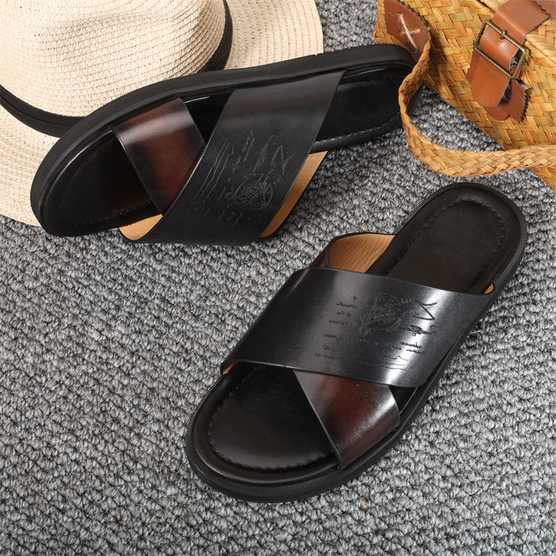 RomanLux Genuine Leather Flats Slippers