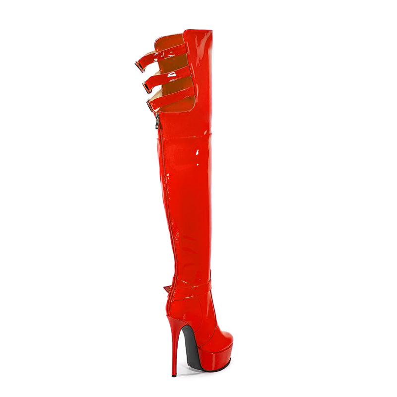 LuxeExo Pointed Toe High Heel Platform Long Boots