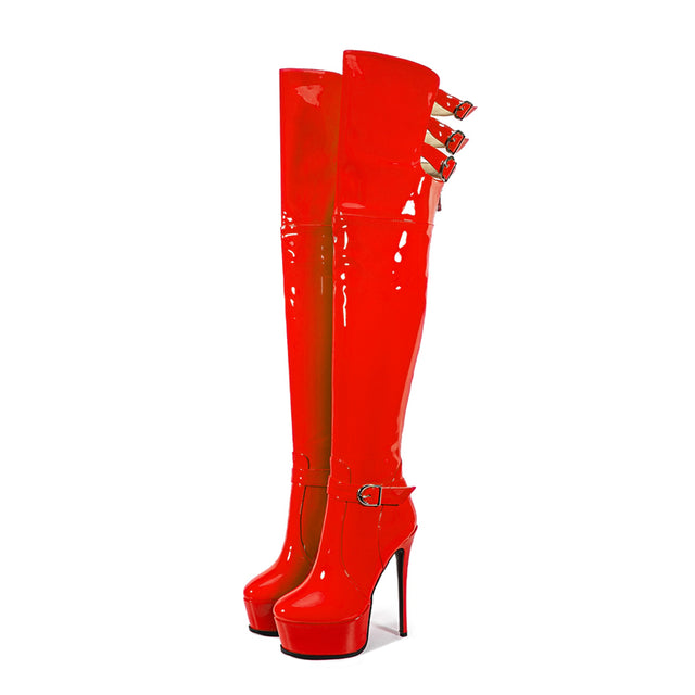 LuxeExo Pointed Toe High Heel Platform Long Boots