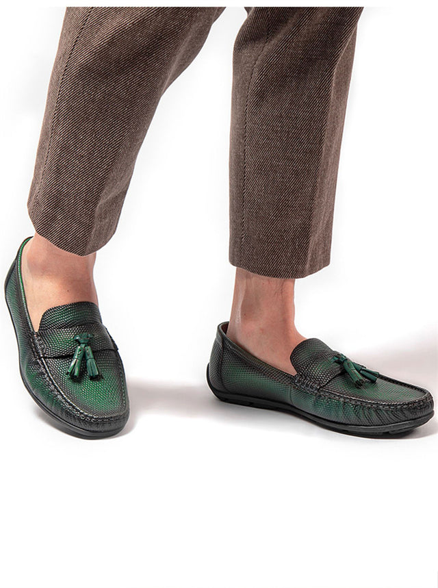 Exotic Boss Leather Slip-on Brogue Loafers