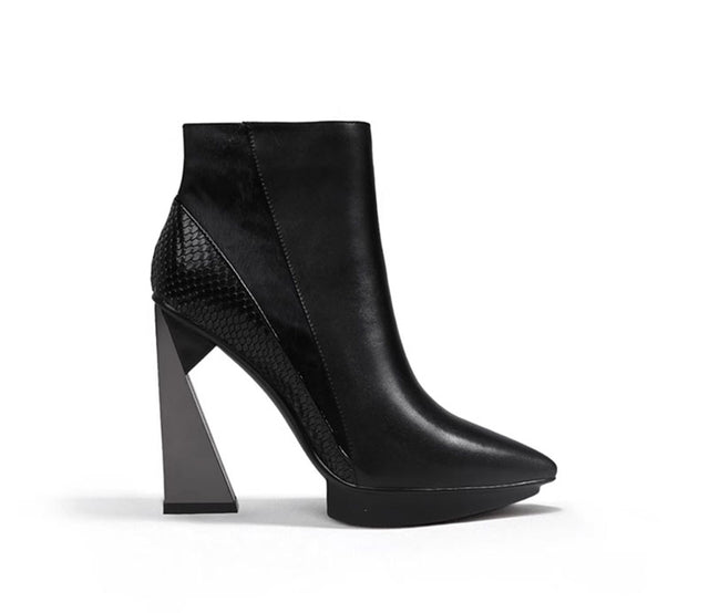 ChicLux Leather Pointed Toe Platform Ankle Boots